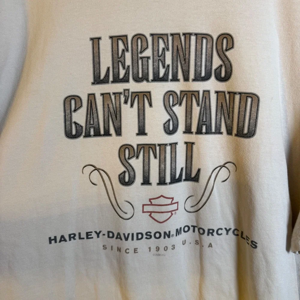 Vintage 2000 Harley-Davidson Visalia CA Legends Graphic T-Shirt Tan XXL USA Made